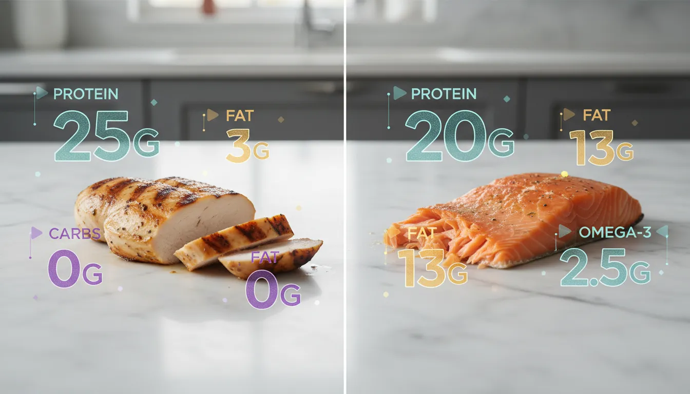 닭고기와 연어, 숫자로 비교하는 영양 성분!